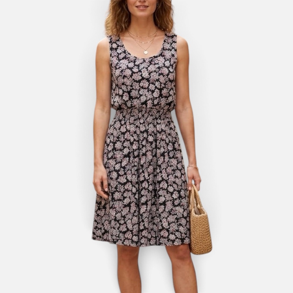 DeFox Floral Smocked Waist Sleeveless Midi Dress Women's Size S/M